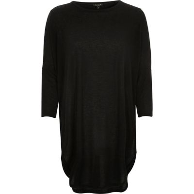 Black knitted longline circle t-shirt